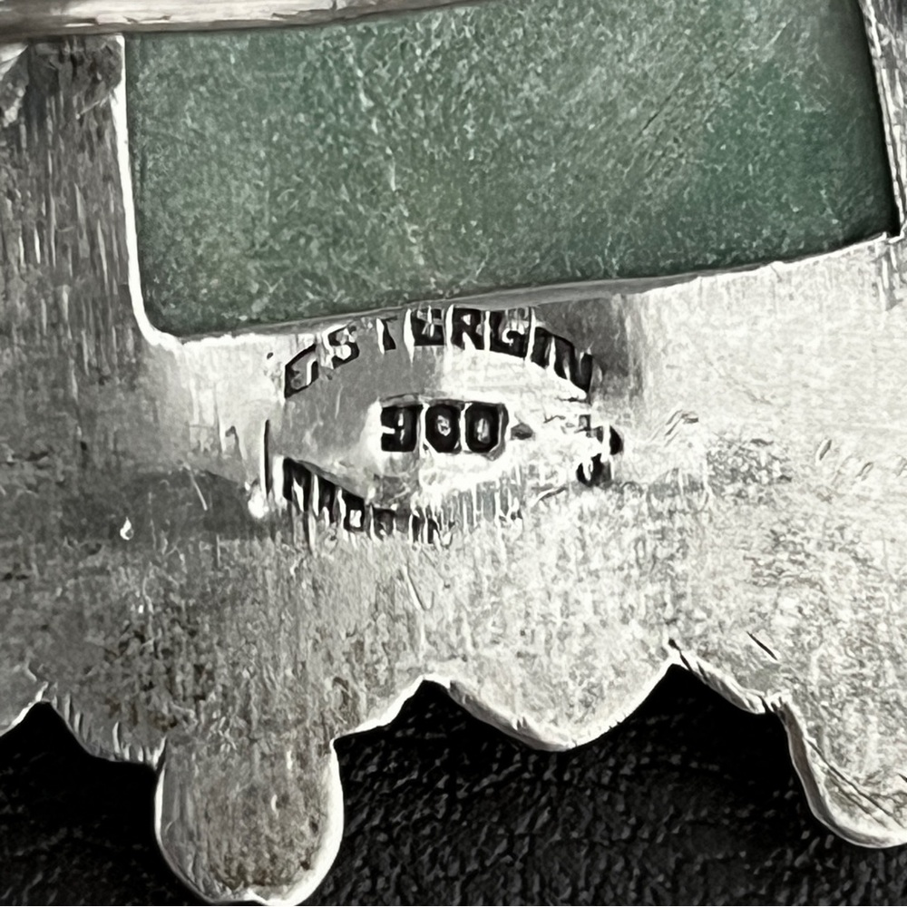 🟩SALE🟩 Vintage Mexican 900 silver carved jade warrior head brooch pin - Picture 7 of 10